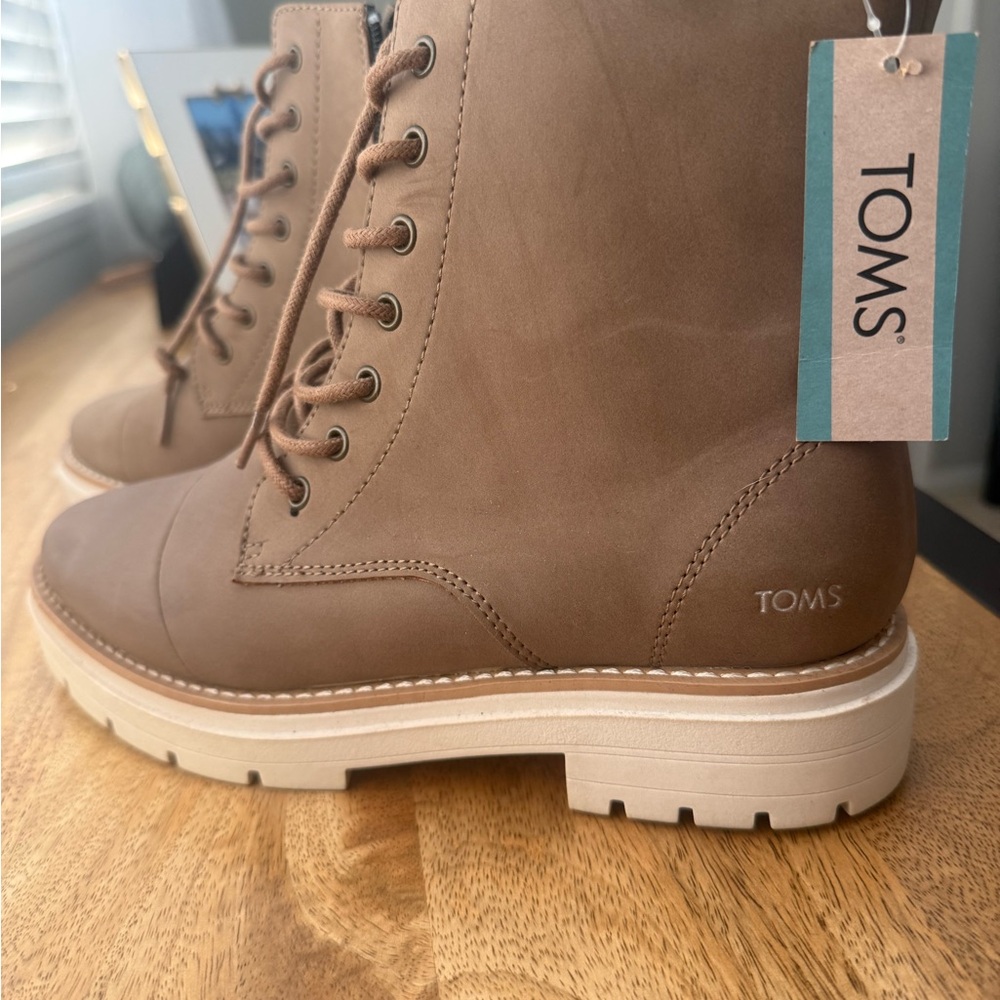 TOMS Brown Lace-Up Combat Boots with Cream Sole